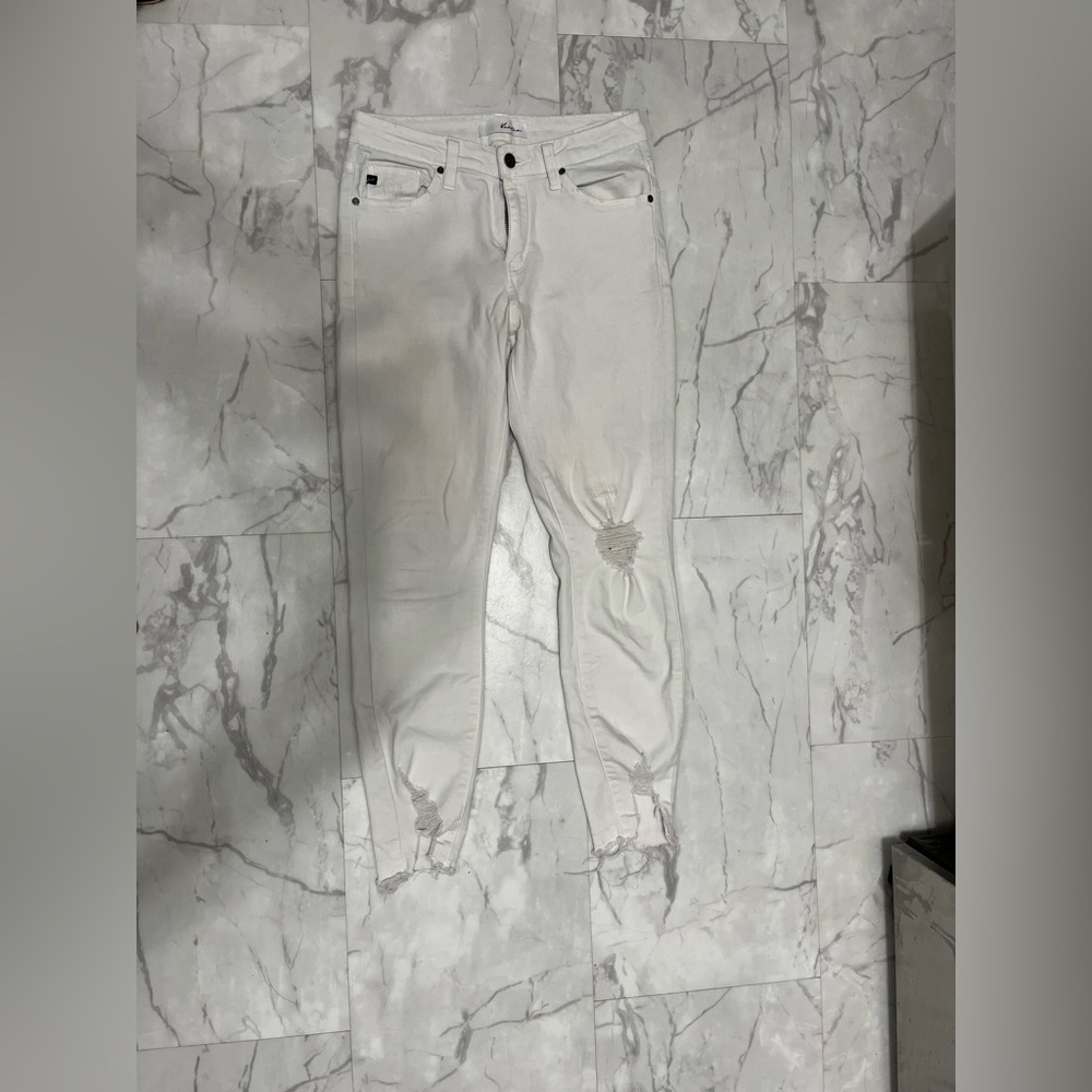 White Distressed Kan Can Jeans